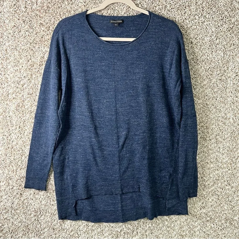 Eileen Fisher Sweater Women’s Small Blue Knit Relaxed Fit‎ Crew Neck